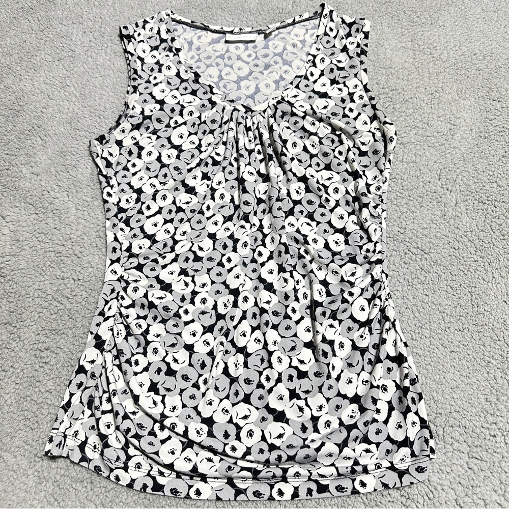 New York & Company Floral Ruched V-Neck Sleeveless Top Size M Women’s